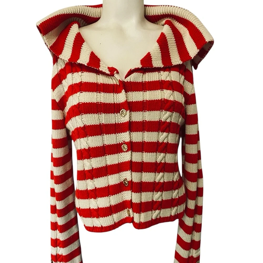 Zara Red & White Striped Knit Cardigan – Size M - Picture 3 of 9